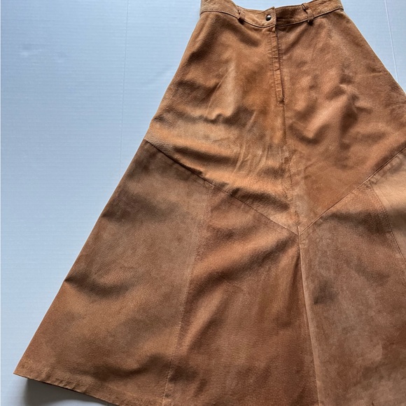Vintage Laurence Roy Suede Leather A-Line High Waist Brown Long Midi Skirt - Picture 7 of 16